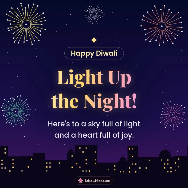 Light Up the Night! – Fireworks Diwali wishes image in English (square)