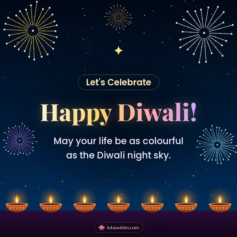 Happy Diwali! – Fireworks Diwali wishes image in English (square)