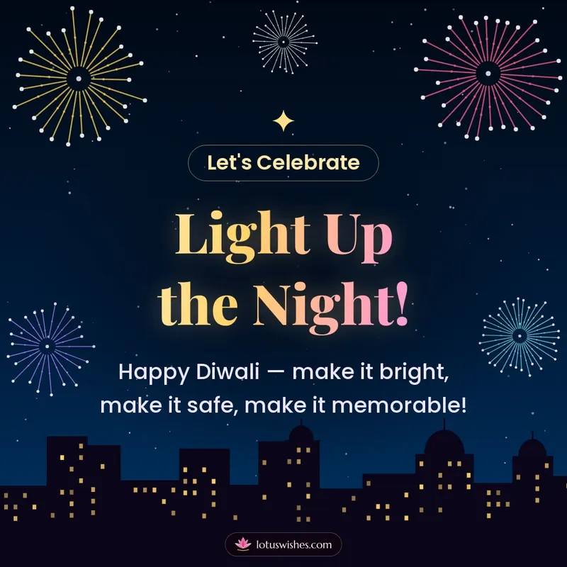 Light Up the Night! – Fireworks Diwali wishes image in English (square)