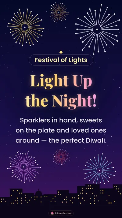 Light Up the Night! – Fireworks Diwali wishes image in English (story)