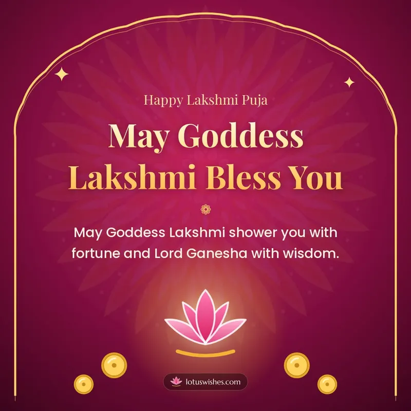 May Goddess Lakshmi Bless You – Lakshmi Puja Diwali wishes image in English (square)