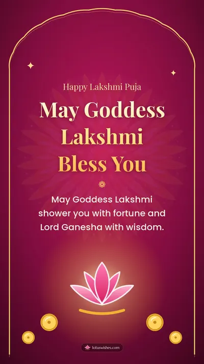 May Goddess Lakshmi Bless You – Lakshmi Puja Diwali wishes image in English (story)