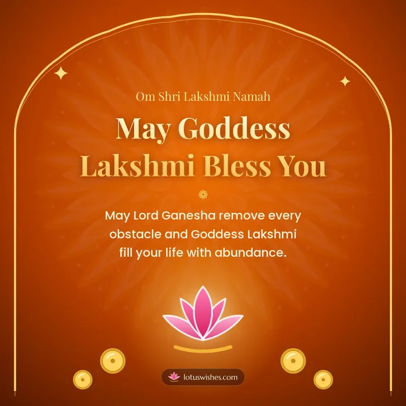 May Goddess Lakshmi Bless You – Lakshmi Puja Diwali wishes image in English (square)