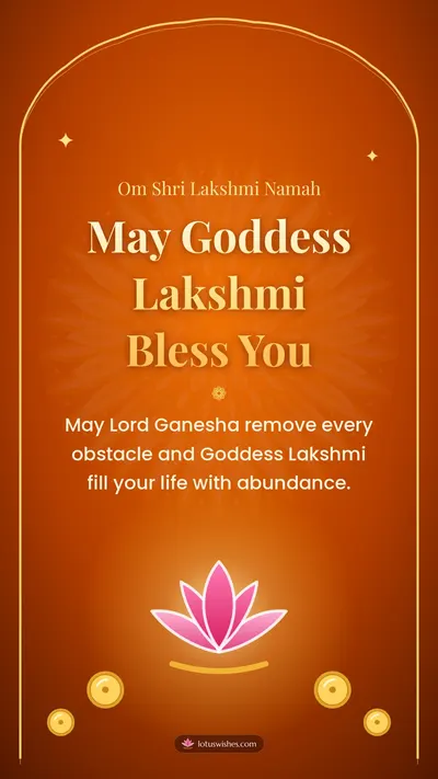 May Goddess Lakshmi Bless You – Lakshmi Puja Diwali wishes image in English (story)