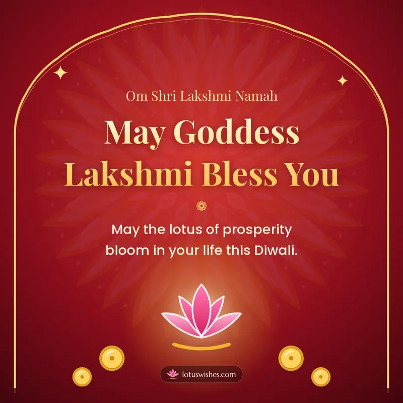May Goddess Lakshmi Bless You – Lakshmi Puja Diwali wishes image in English (square)