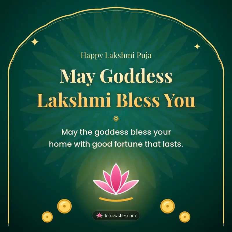 May Goddess Lakshmi Bless You – Lakshmi Puja Diwali wishes image in English (square)