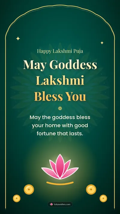 May Goddess Lakshmi Bless You – Lakshmi Puja Diwali wishes image in English (story)