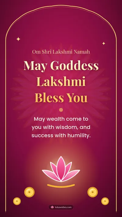 May Goddess Lakshmi Bless You – Lakshmi Puja Diwali wishes image in English (story)