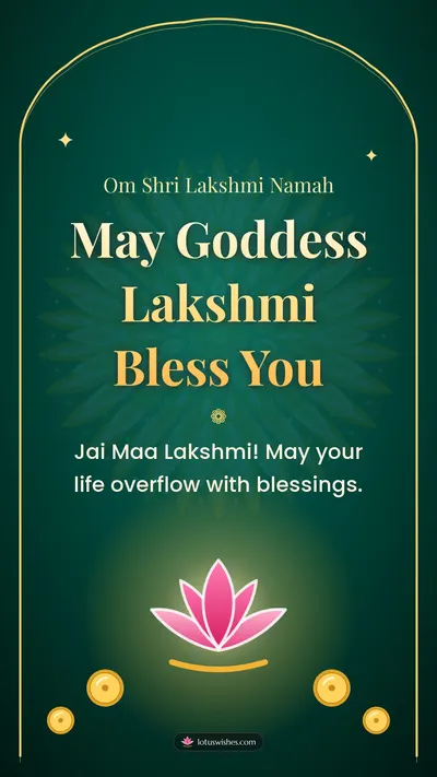 May Goddess Lakshmi Bless You – Lakshmi Puja Diwali wishes image in English (story)