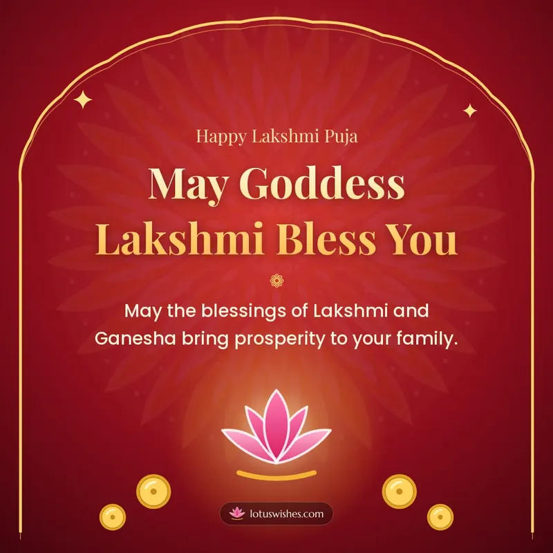 May Goddess Lakshmi Bless You – Lakshmi Puja Diwali wishes image in English (square)