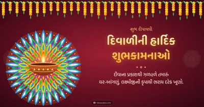 દિવાળીની હાર્દિક શુભકામનાઓ – Diva & Rangoli Diwali wishes image in Gujarati (landscape)