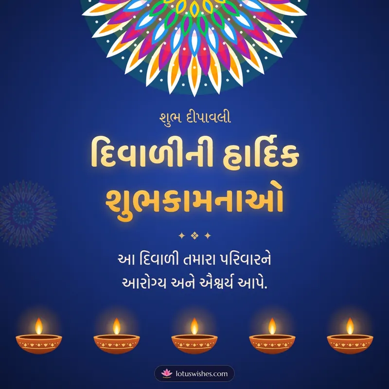 દિવાળીની હાર્દિક શુભકામનાઓ – Diva & Rangoli Diwali wishes image in Gujarati (square)