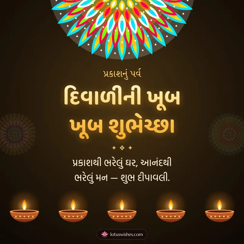 દિવાળીની ખૂબ ખૂબ શુભેચ્છા – Diva & Rangoli Diwali wishes image in Gujarati (square)