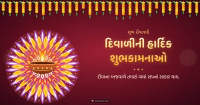 દિવાળીની હાર્દિક શુભકામનાઓ – Diva & Rangoli Diwali wishes image in Gujarati (landscape)