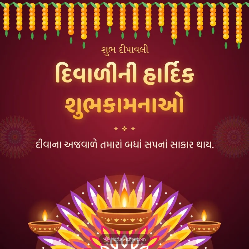 દિવાળીની હાર્દિક શુભકામનાઓ – Diva & Rangoli Diwali wishes image in Gujarati (square)