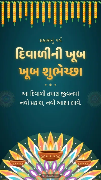 દિવાળીની ખૂબ ખૂબ શુભેચ્છા – Diva & Rangoli Diwali wishes image in Gujarati (story)