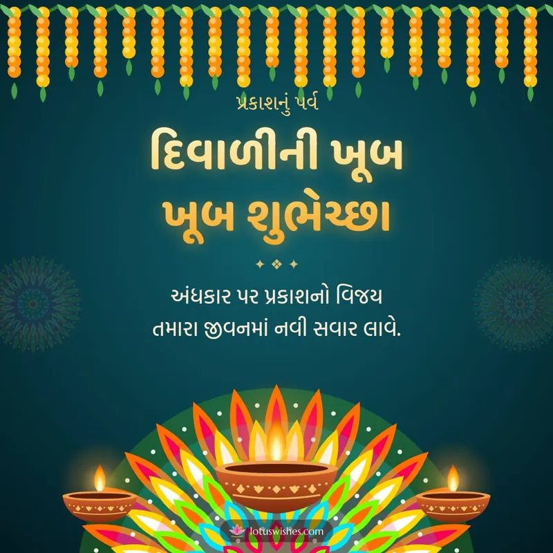 દિવાળીની ખૂબ ખૂબ શુભેચ્છા – Diva & Rangoli Diwali wishes image in Gujarati (square)