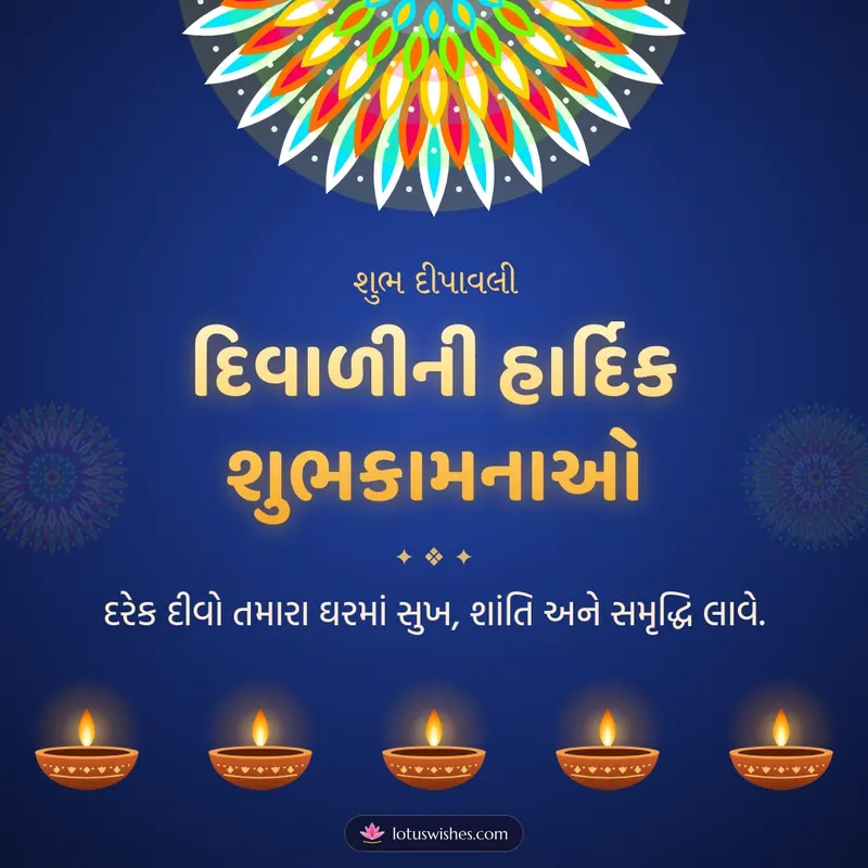દિવાળીની હાર્દિક શુભકામનાઓ – Diva & Rangoli Diwali wishes image in Gujarati (square)