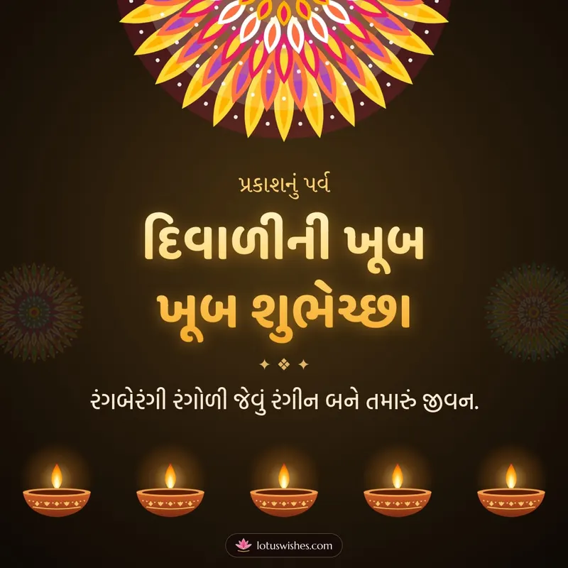 દિવાળીની ખૂબ ખૂબ શુભેચ્છા – Diva & Rangoli Diwali wishes image in Gujarati (square)