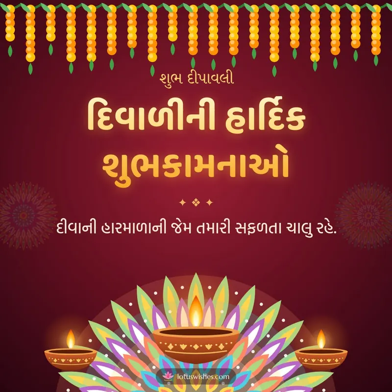 દિવાળીની હાર્દિક શુભકામનાઓ – Diva & Rangoli Diwali wishes image in Gujarati (square)