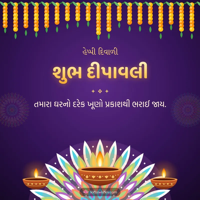 શુભ દીપાવલી – Diva & Rangoli Diwali wishes image in Gujarati (square)