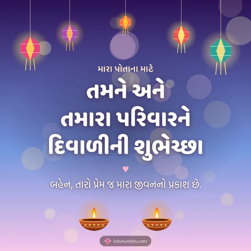 તમને અને તમારા પરિવારને દિવાળીની શુભેચ્છા – Family & Friends Diwali wishes image in Gujarati (square)
