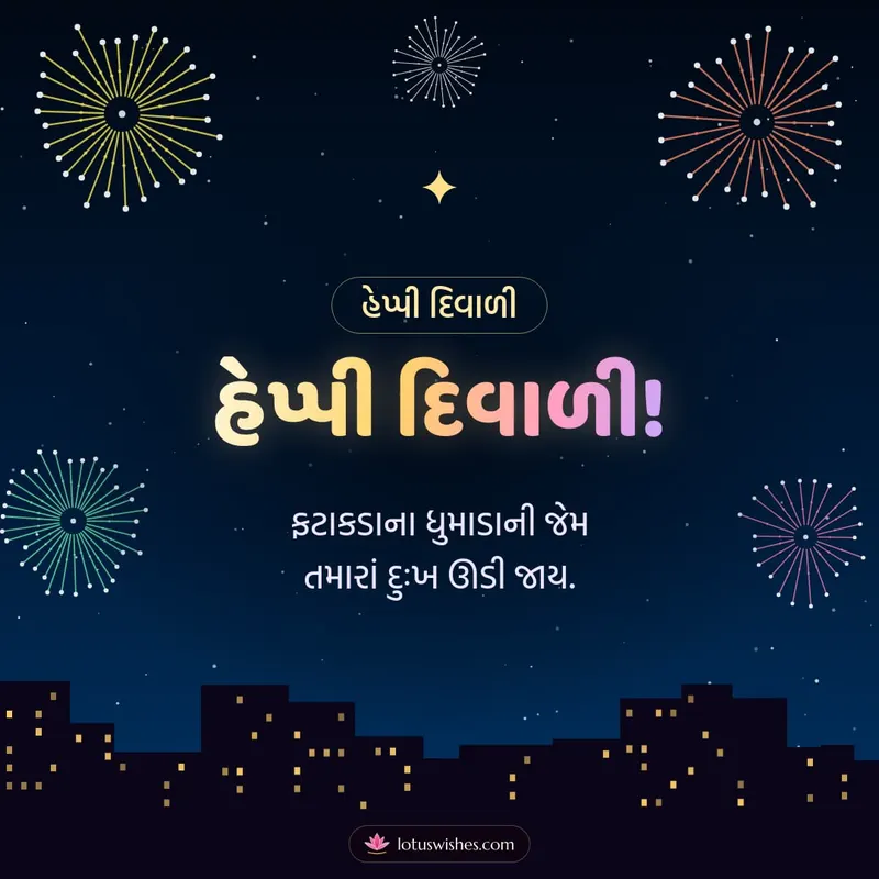 હેપ્પી દિવાળી! – Fatakda & Fireworks Diwali wishes image in Gujarati (square)
