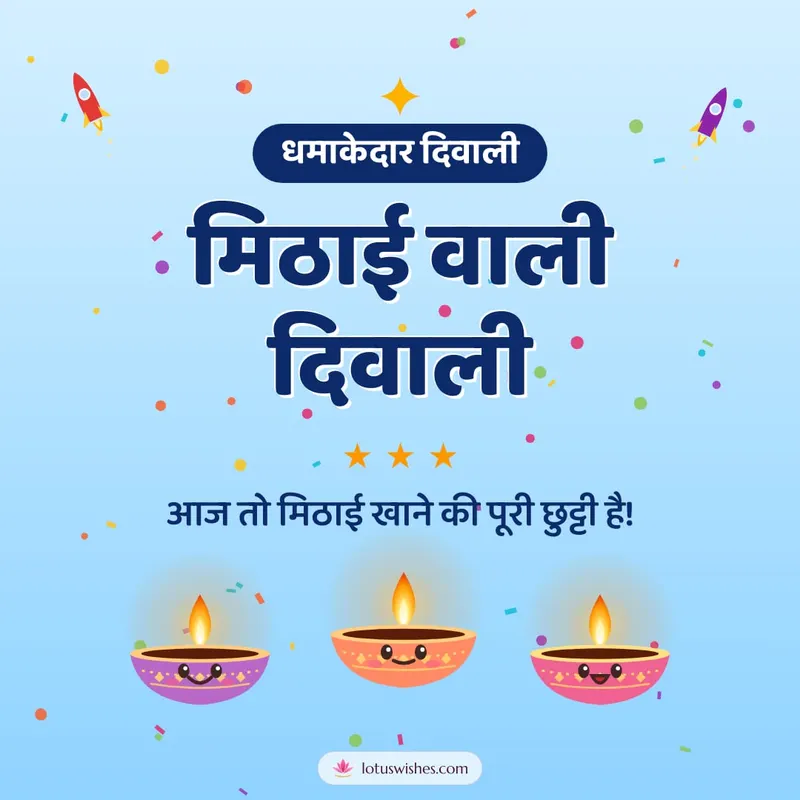 मिठाई वाली दिवाली – Cute & Kids Diwali wishes image in Hindi (square)