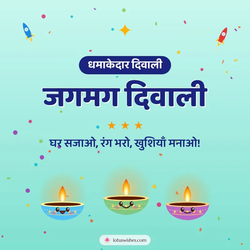 जगमग दिवाली – Cute & Kids Diwali wishes image in Hindi (square)