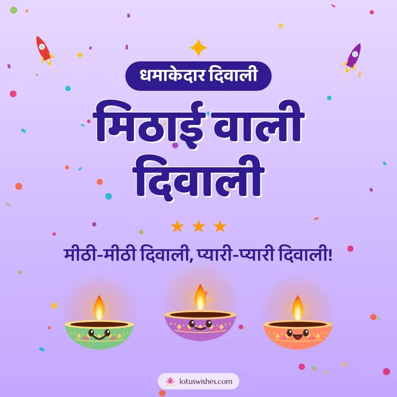 मिठाई वाली दिवाली – Cute & Kids Diwali wishes image in Hindi (square)
