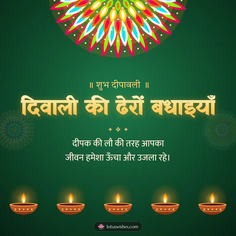 दिवाली की ढेरों बधाइयाँ – Diya & Rangoli Diwali wishes image in Hindi (square)