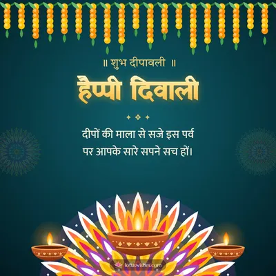 हैप्पी दिवाली – Diya & Rangoli Diwali wishes image in Hindi (square)