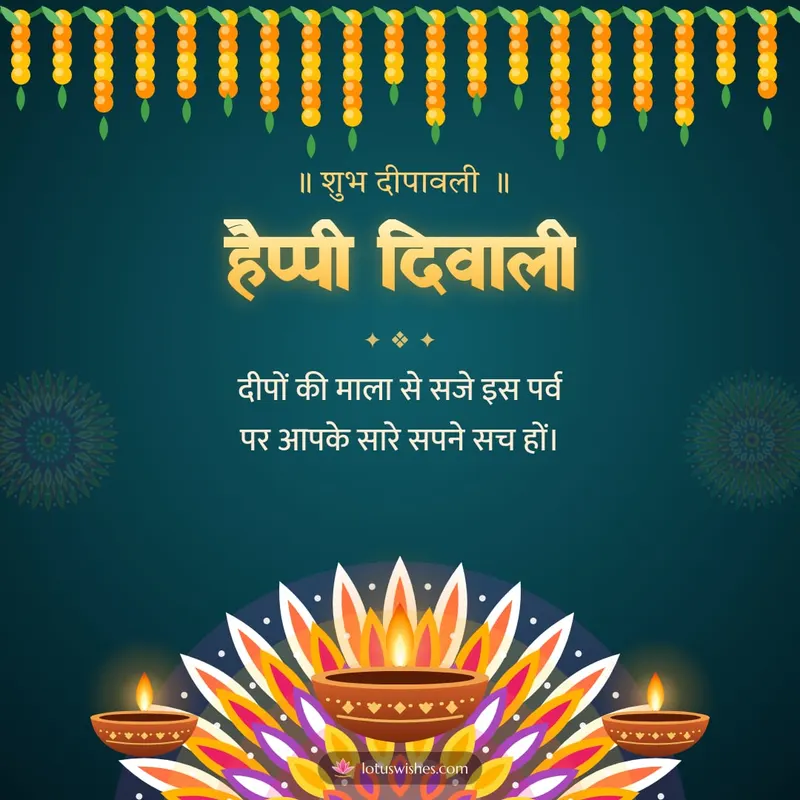 हैप्पी दिवाली – Diya & Rangoli Diwali wishes image in Hindi (square)