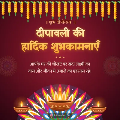 दीपावली की हार्दिक शुभकामनाएँ – Diya & Rangoli Diwali wish in Hindi