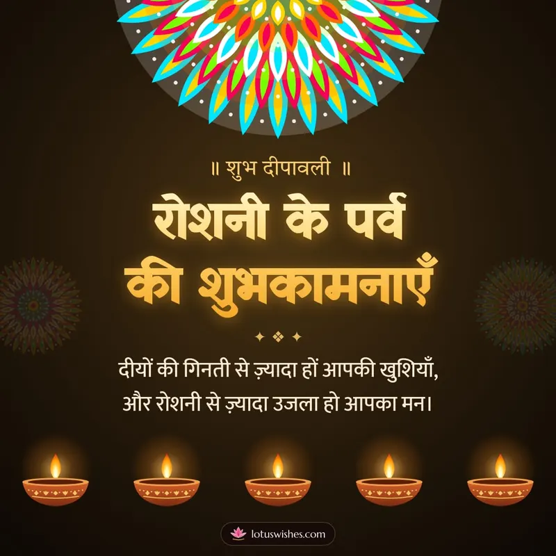 रोशनी के पर्व की शुभकामनाएँ – Diya & Rangoli Diwali wishes image in Hindi (square)