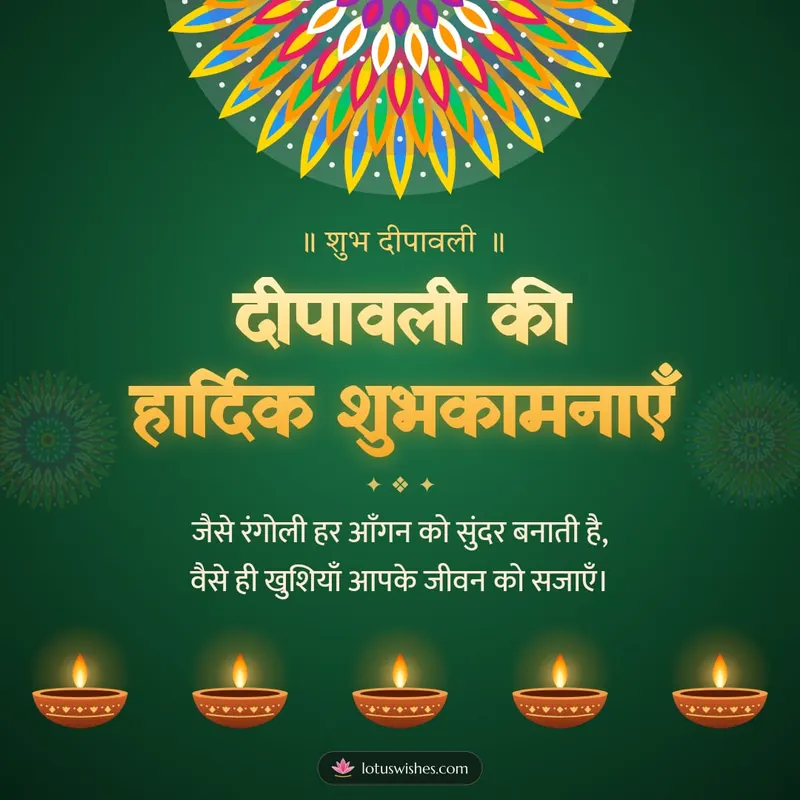 दीपावली की हार्दिक शुभकामनाएँ – Diya & Rangoli Diwali wishes image in Hindi (square)