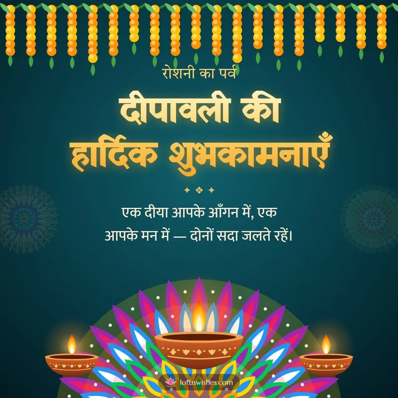दीपावली की हार्दिक शुभकामनाएँ – Diya & Rangoli Diwali wishes image in Hindi (square)