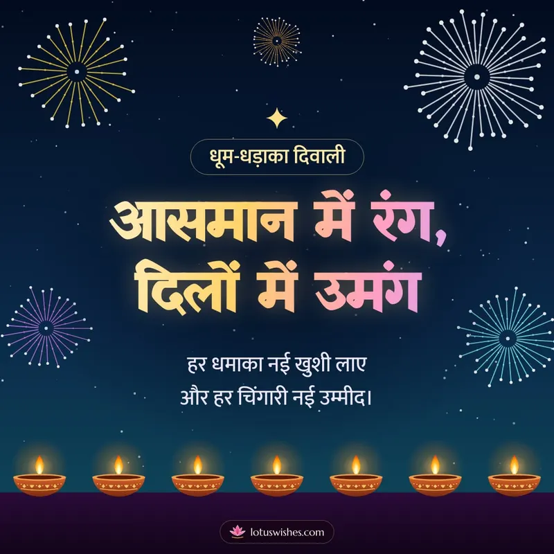 आसमान में रंग, दिलों में उमंग – Fireworks Diwali wishes image in Hindi (square)