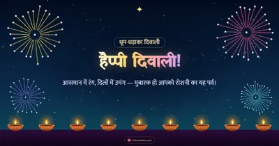 हैप्पी दिवाली! – Fireworks Diwali wishes image in Hindi (landscape)