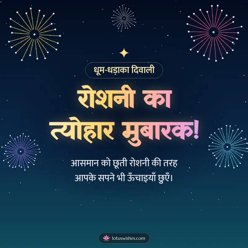रोशनी का त्योहार मुबारक! – Fireworks Diwali wishes image in Hindi (square)