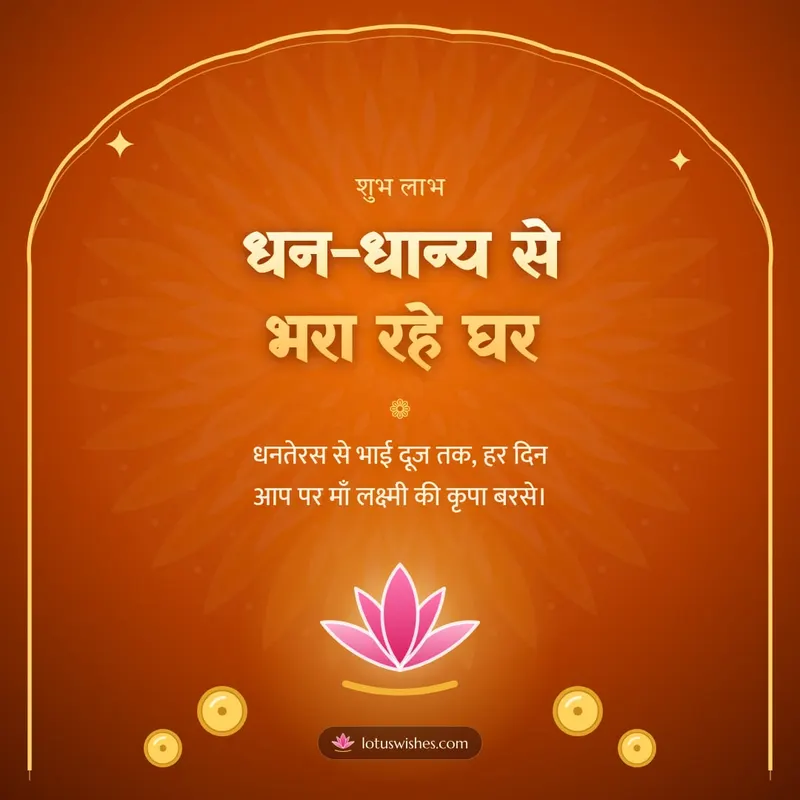 धन-धान्य से भरा रहे घर – Lakshmi Puja Diwali wishes image in Hindi (square)