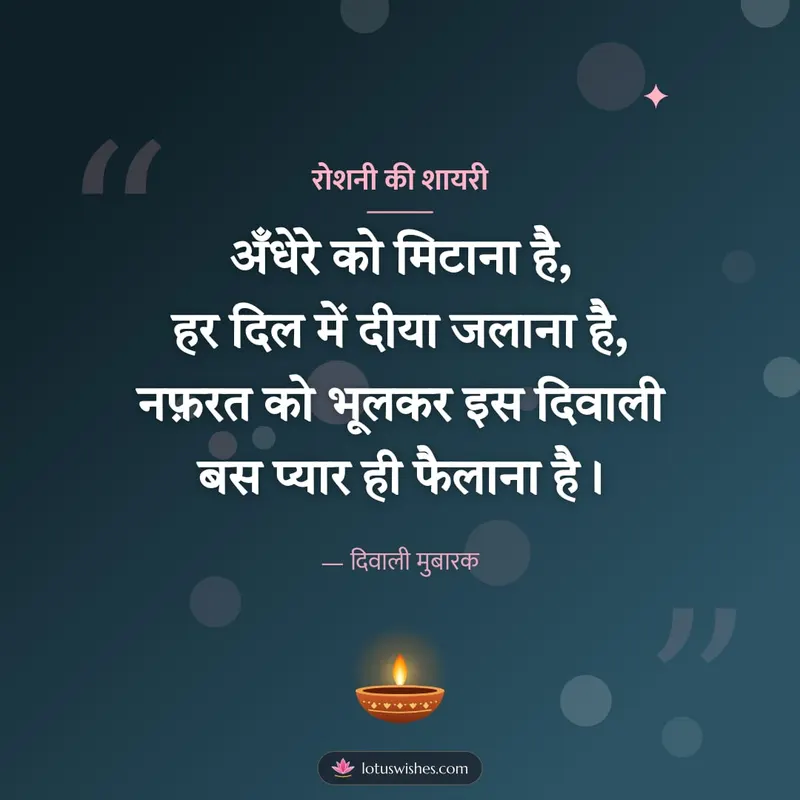 रोशनी की शायरी – Shayari & Status Diwali wishes image in Hindi (square)