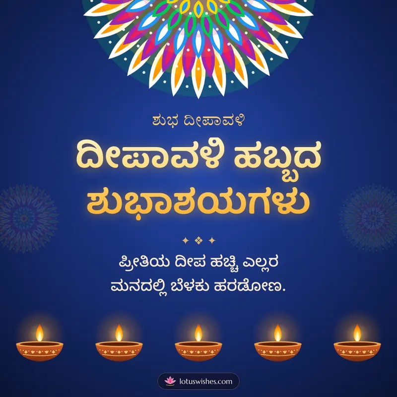 ದೀಪಾವಳಿ ಹಬ್ಬದ ಶುಭಾಶಯಗಳು – Deepa & Rangoli Diwali wishes image in Kannada (square)