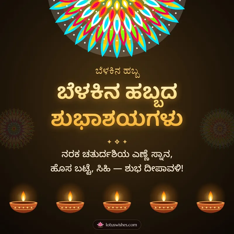 ಬೆಳಕಿನ ಹಬ್ಬದ ಶುಭಾಶಯಗಳು – Deepa & Rangoli Diwali wishes image in Kannada (square)