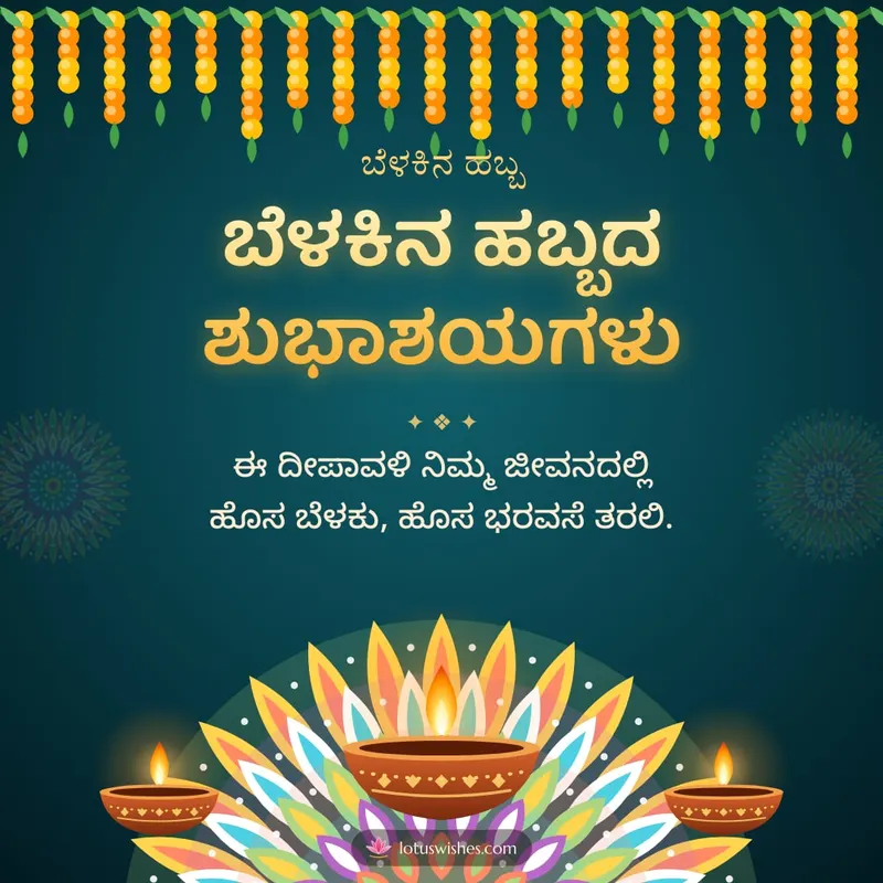 ಬೆಳಕಿನ ಹಬ್ಬದ ಶುಭಾಶಯಗಳು – Deepa & Rangoli Diwali wishes image in Kannada (square)