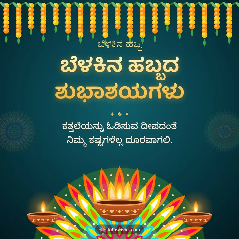 ಬೆಳಕಿನ ಹಬ್ಬದ ಶುಭಾಶಯಗಳು – Deepa & Rangoli Diwali wishes image in Kannada (square)