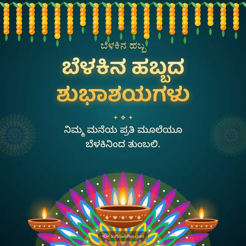 ಬೆಳಕಿನ ಹಬ್ಬದ ಶುಭಾಶಯಗಳು – Deepa & Rangoli Diwali wishes image in Kannada (square)