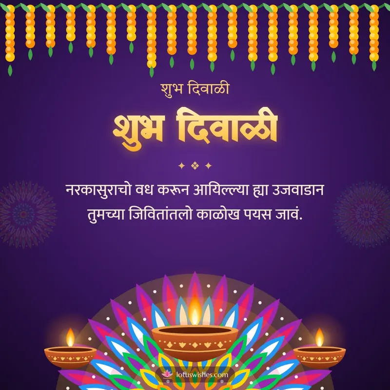 शुभ दिवाळी – Diya & Rangoli Diwali wishes image in Konkani (square)