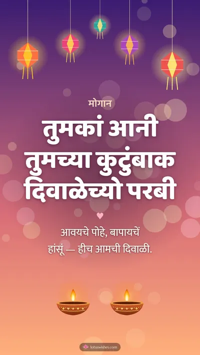 तुमकां आनी तुमच्या कुटुंबाक दिवाळेच्यो परबी – Family & Friends Diwali wishes image in Konkani (story)