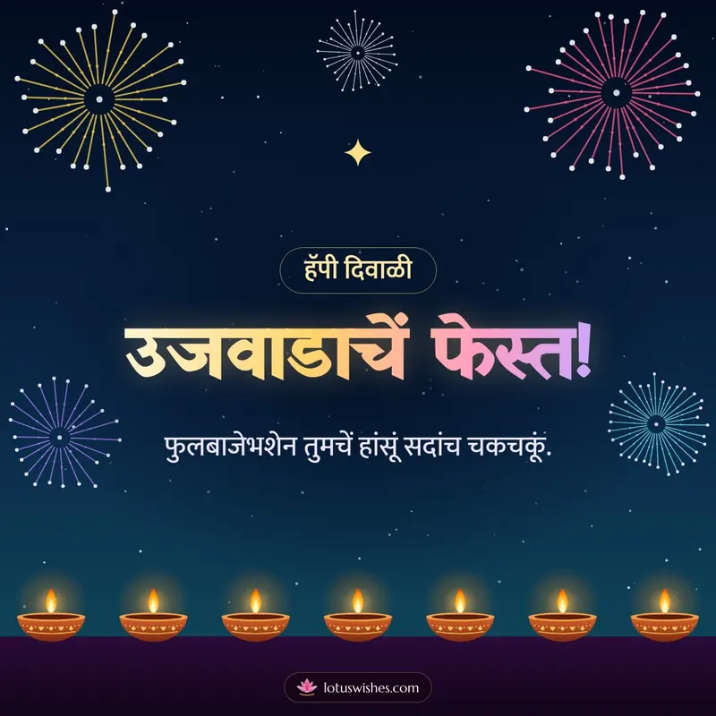 उजवाडाचें फेस्त! – Fireworks Diwali wishes image in Konkani (square)